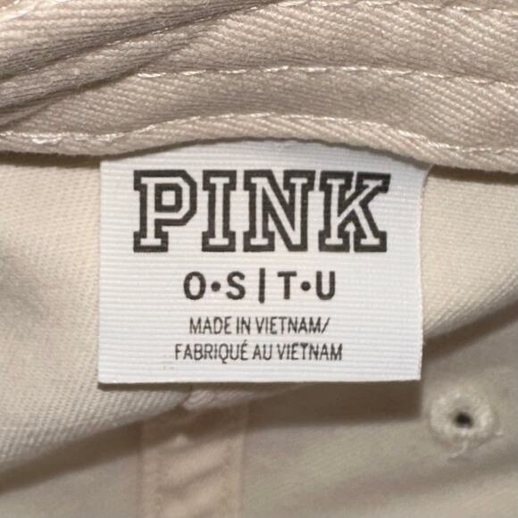 NEW PINK Victorias Secret Two Tone Cream Navy Embroidered Logo Baseball Cap OS - Picture 6 of 9